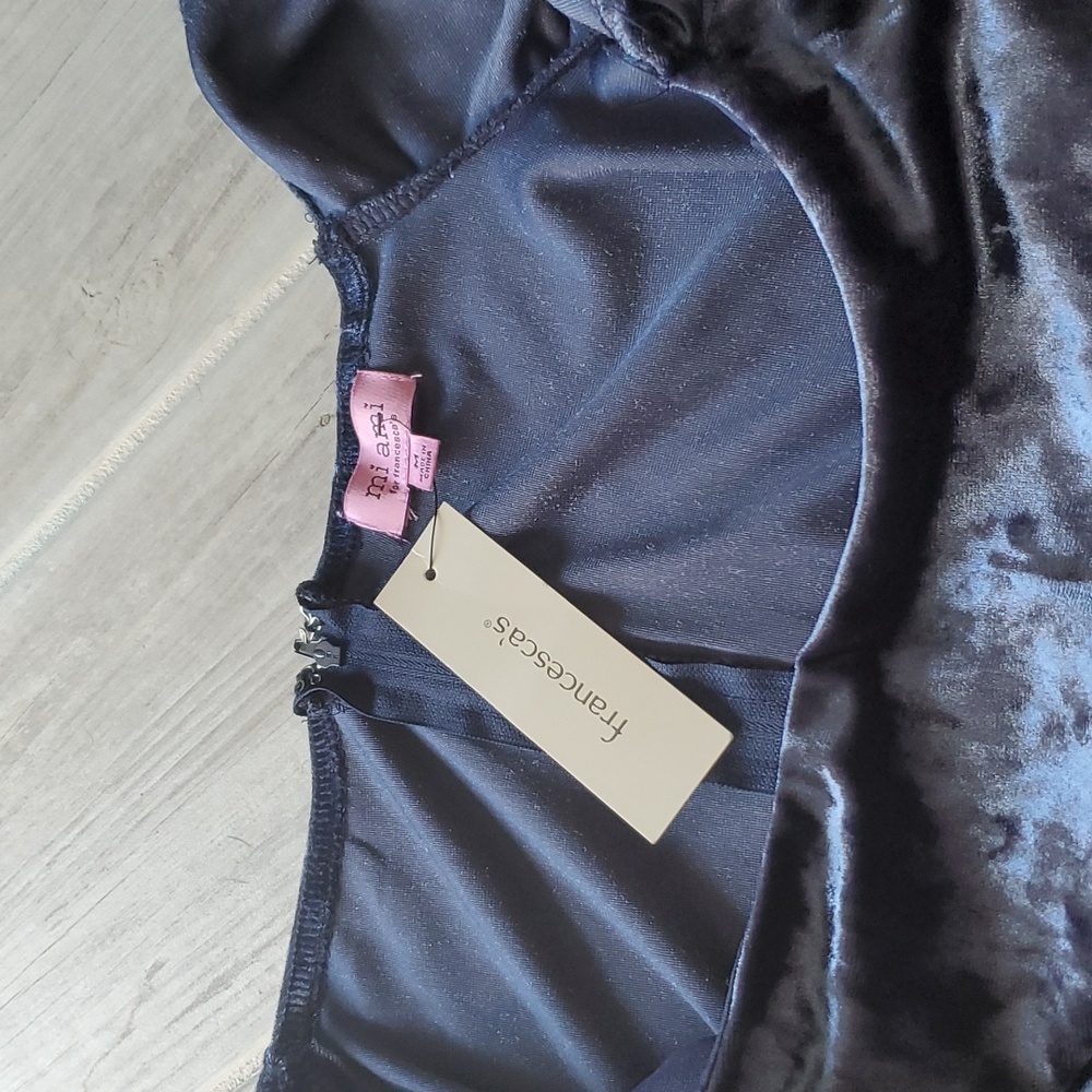 Miami Francescas Crushed Velvet Mini Dress Med Navy Blue Party Holiday Christmas - Picture 5 of 5